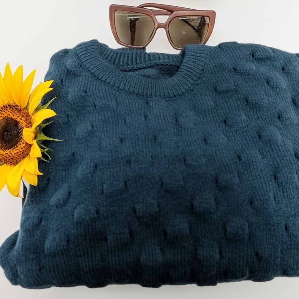 NWOT Teal Bubble Knit Textured Sweater Cozy Chic Layering Piece